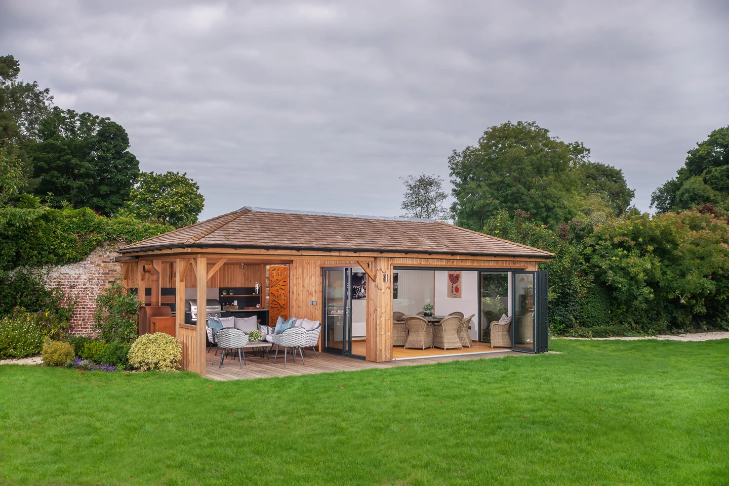 Garden office with outdoor workspace area